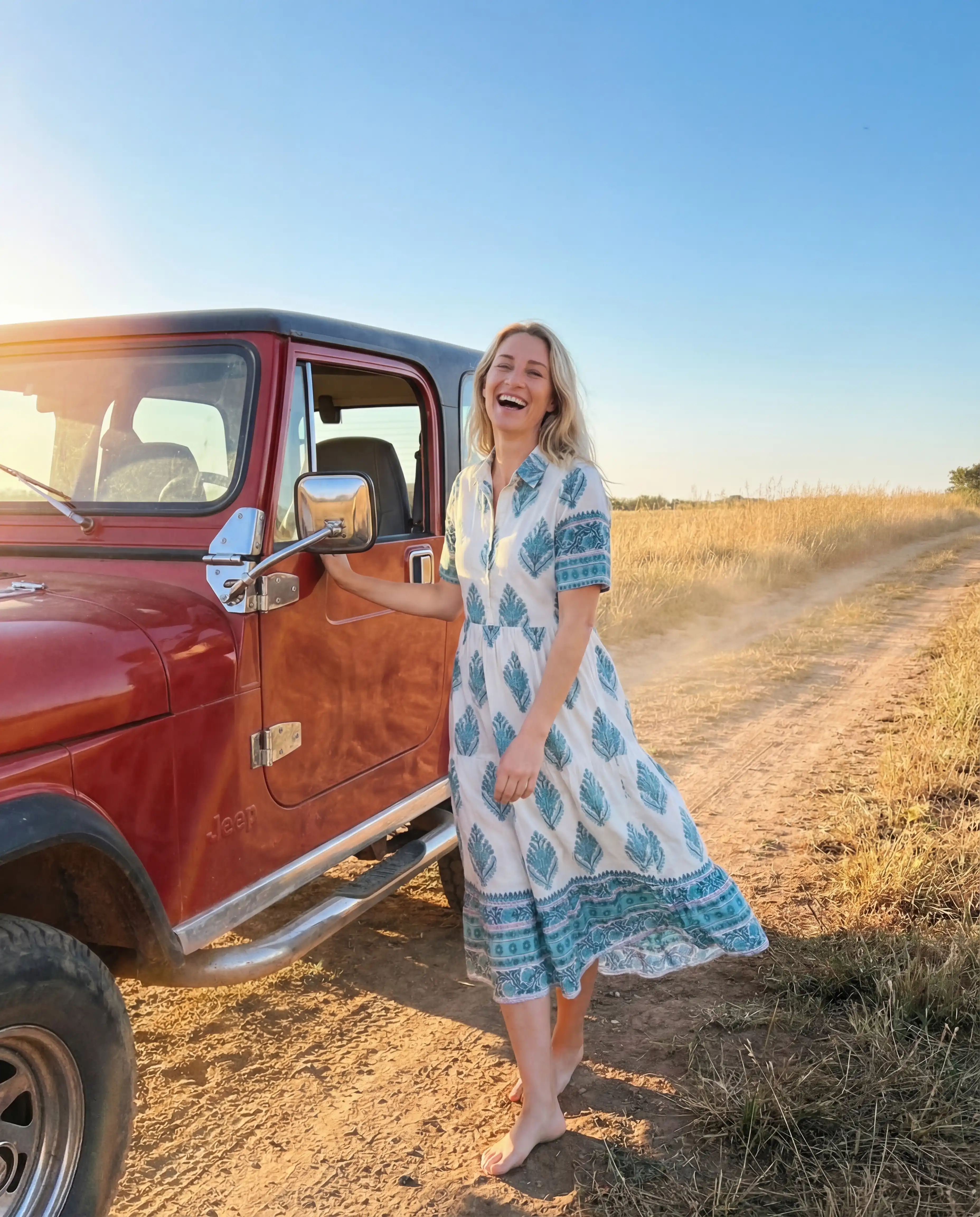 On-model lifestyle photography in golden hour setting
